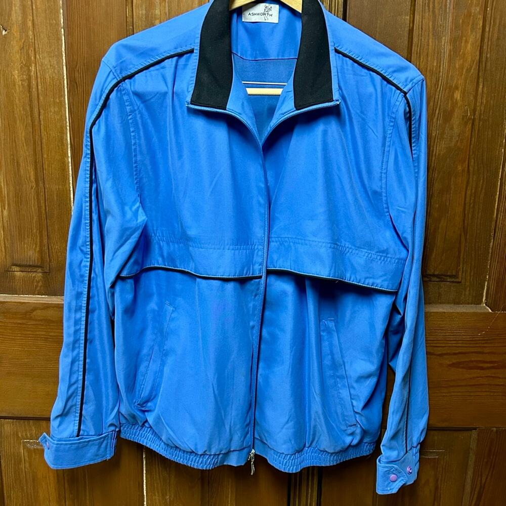 Men's Ashworth Golf Windbreaker Jacket SIZE MED Blue with Black Trim